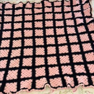Pink and Black Granny Square Afghan Throw Blanket 52 x 44”